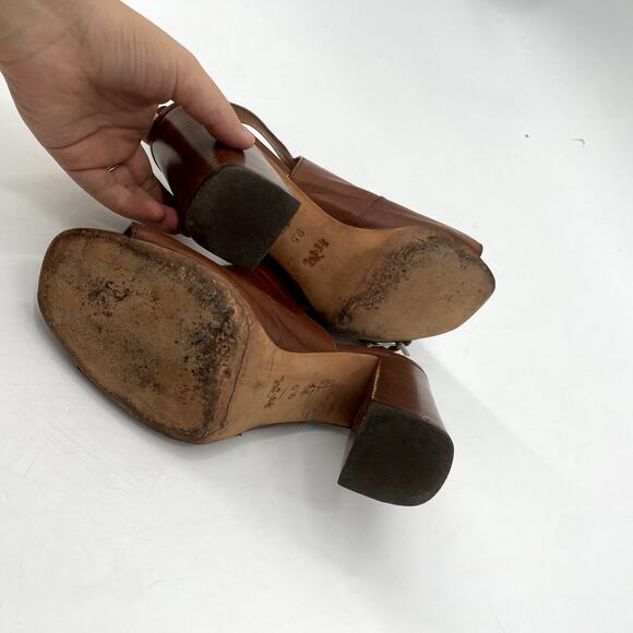 Coach Size 9.5 Brown Leather Heeled Open Toed Sandals - Picture 4 of 6